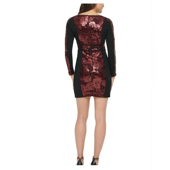 NEW GUESS Sequin Bodycon Dress Red Black Sexy Date Night Club Party Cocktail 12 - Picture 3 of 9